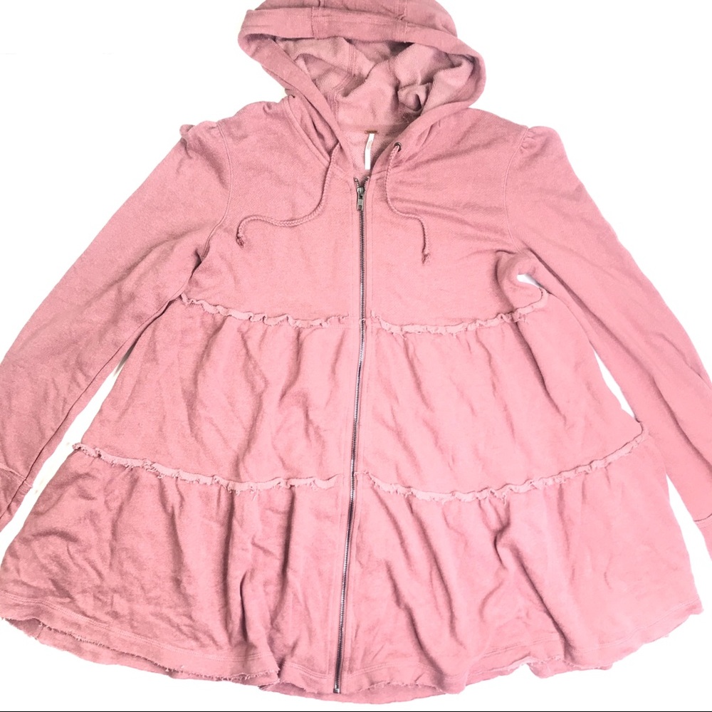 Women's Pink Hooded Zip-Front Sweatshirt - Picture 3 of 8